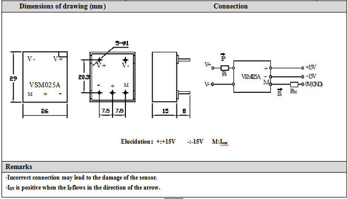 elevada precisão de efeito hall do sensor VSM025A da tensão da montagem do PWB da saída de ±25mA